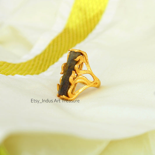 Labradorite Statement Gold Plated Ring