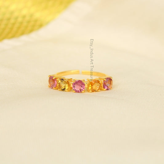 Multi Tourmaline Gold Plated Eternity Ring
