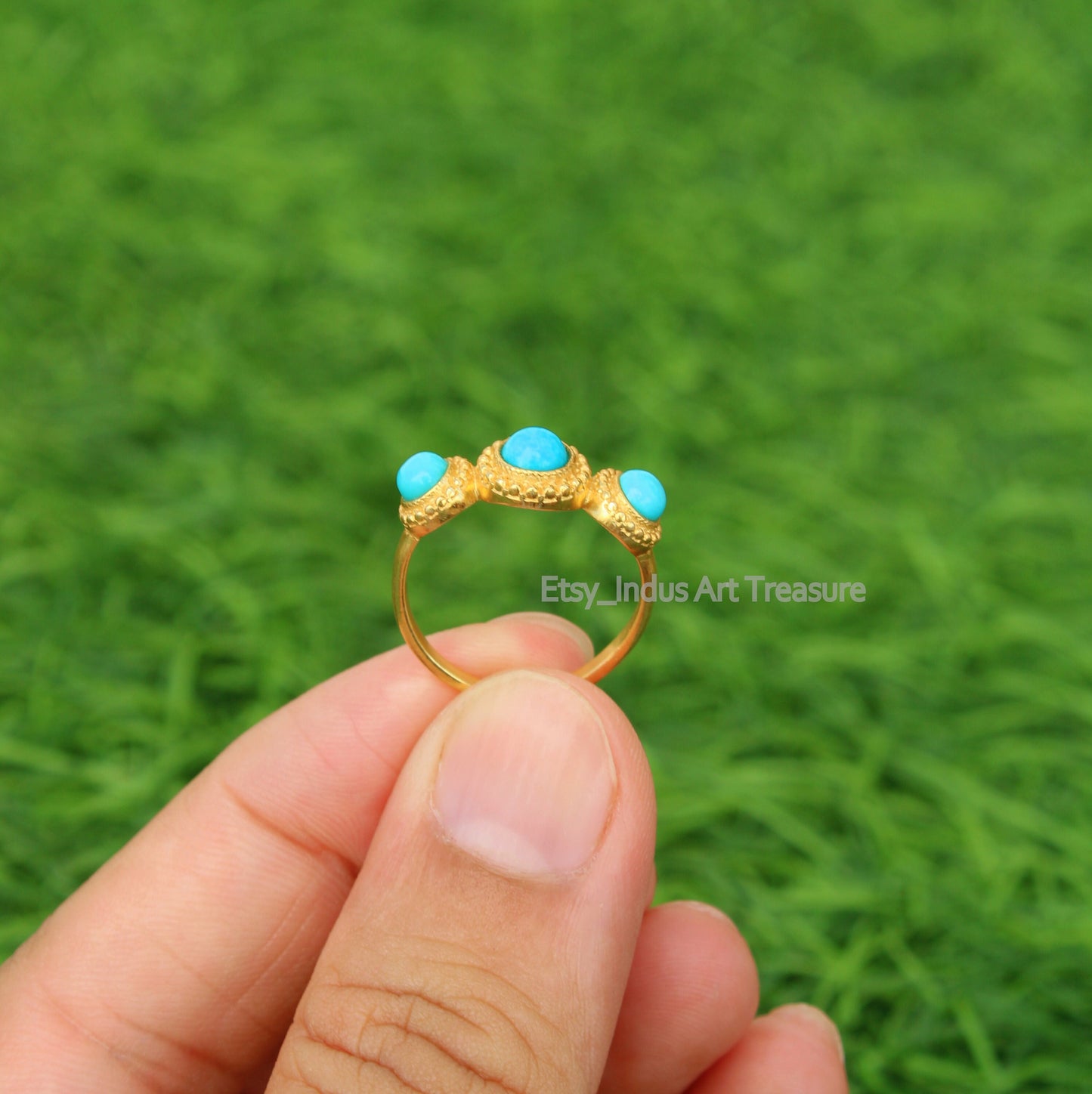 Blue Turquoise Gold Plated Ring