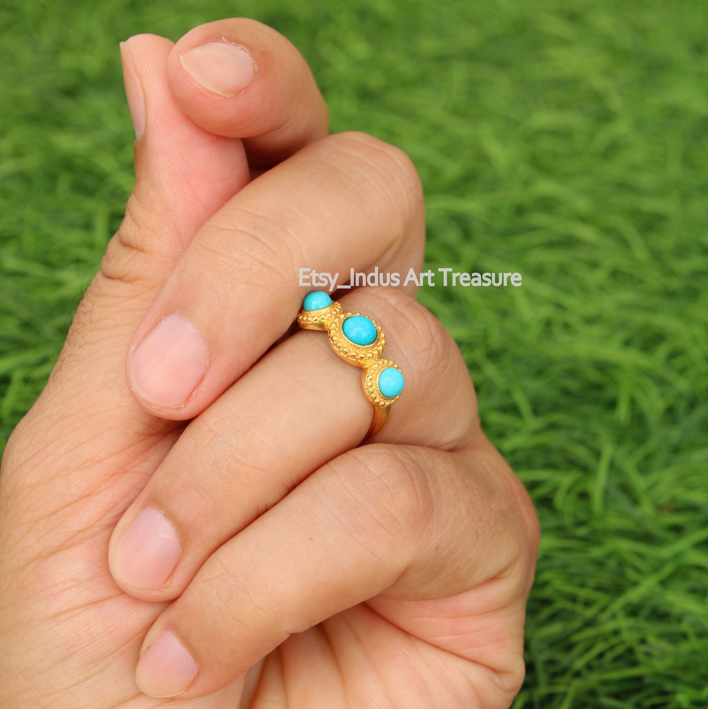 Blue Turquoise Gold Plated Ring