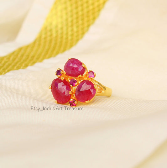 Glass filled Ruby 18k Gold Plated Ring
