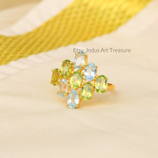 Olive Green Peridot 18k Gold Plated Ring