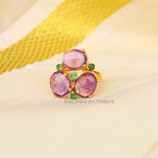 Amethyst Emerald Gold Ring