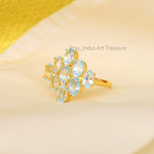 Blue Topaz 18k Gold Plated Ring