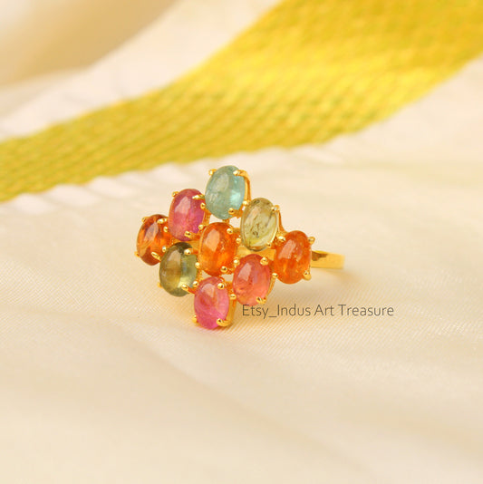 Pink Tourmaline 18k Gold Plated Ring