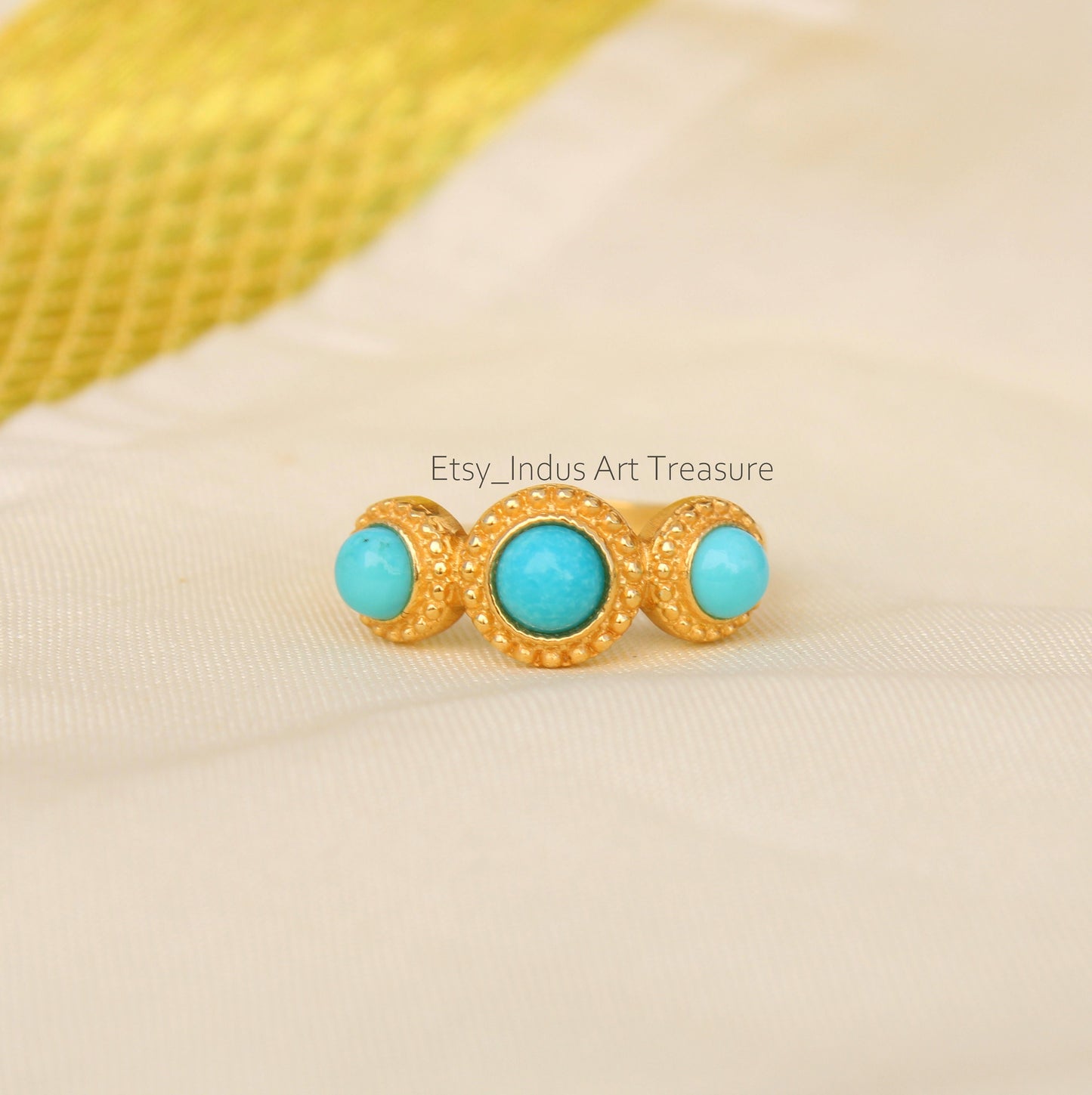 Blue Turquoise Gold Plated Ring