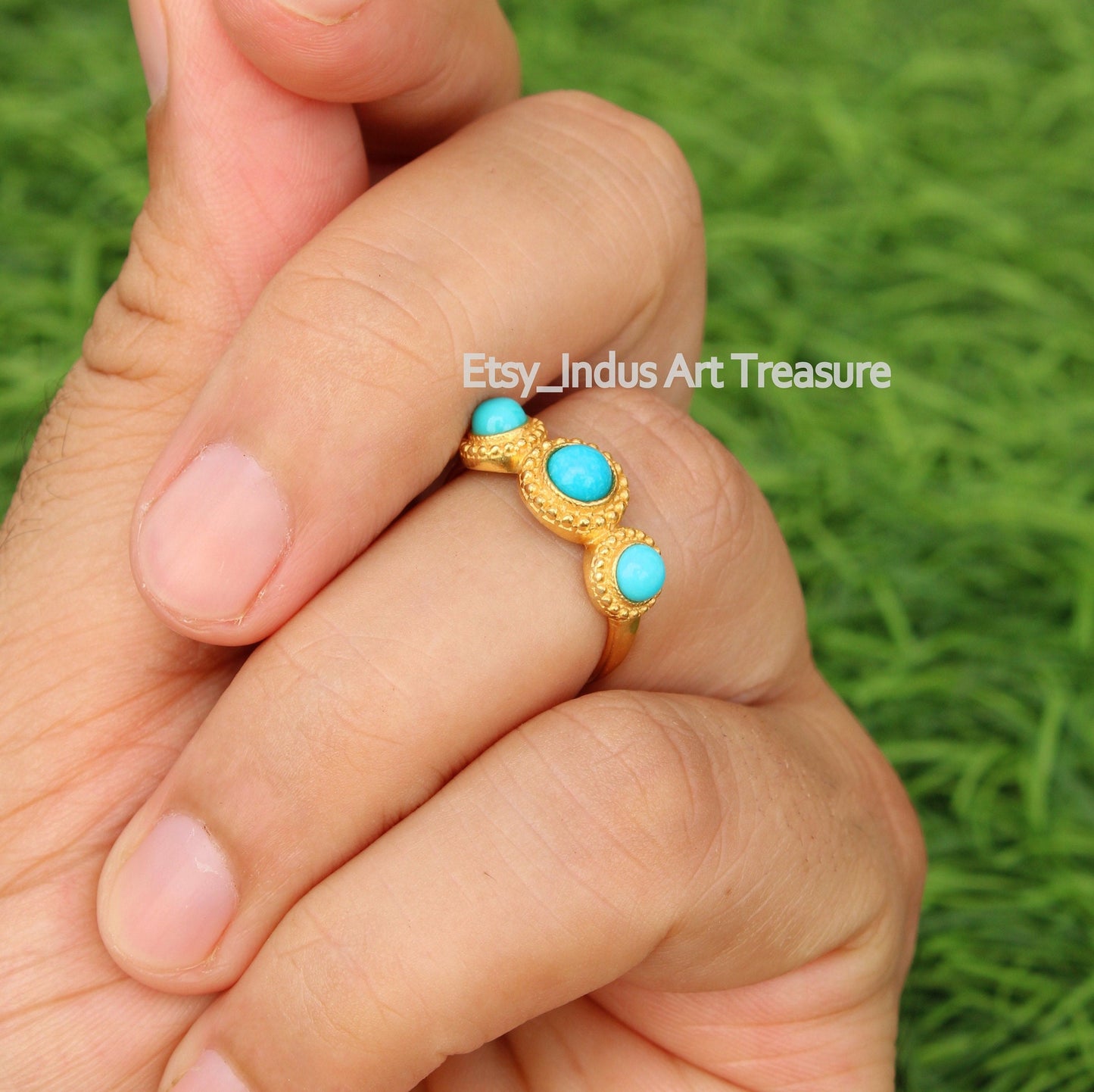 Blue Turquoise Gold Plated Ring