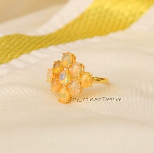 Fire Opal Adjustable 18k Gold Plated Ring