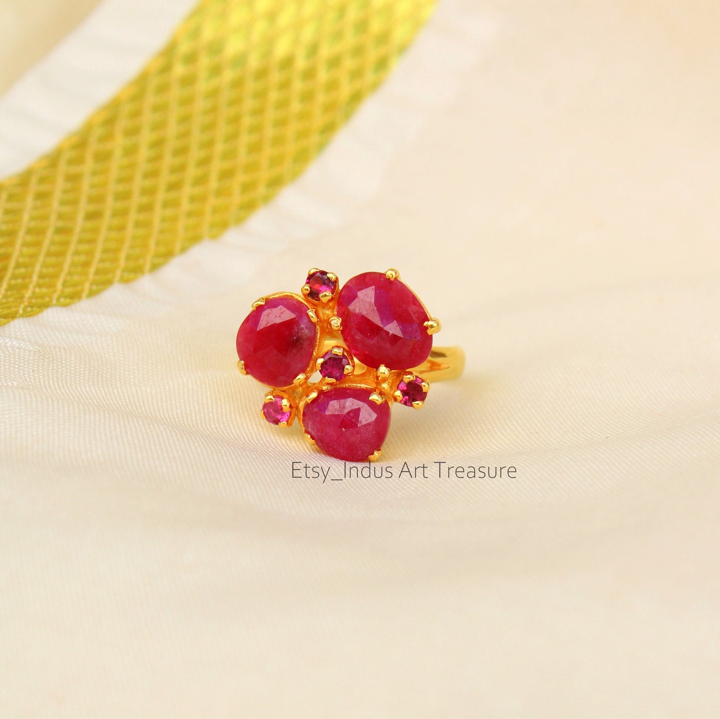 Glass filled Ruby 18k Gold Plated Ring