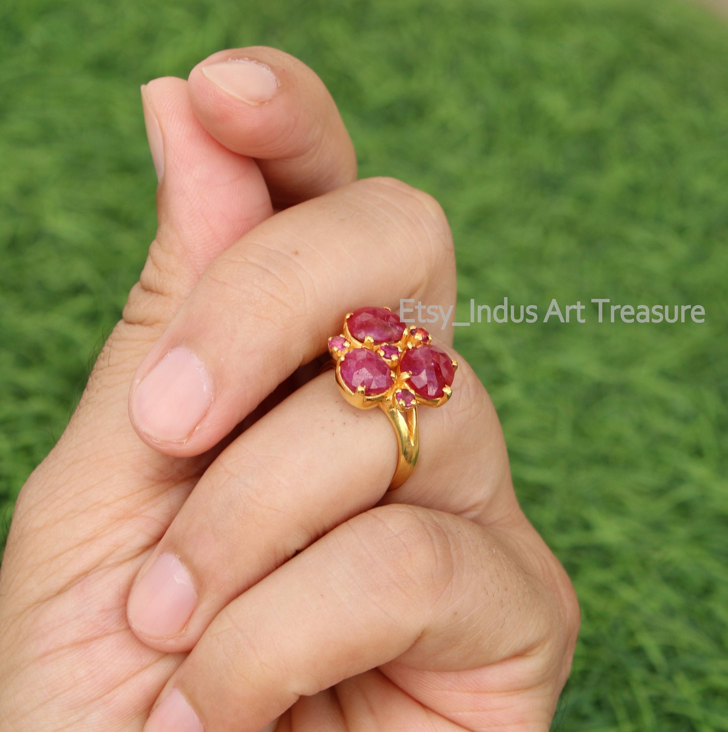 Glass filled Ruby 18k Gold Plated Ring