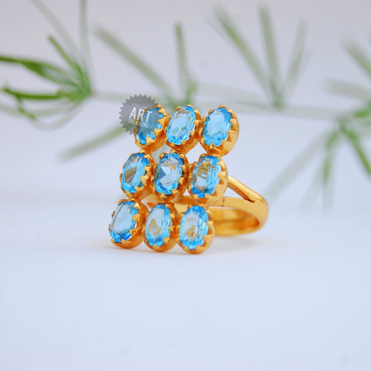 Blue Topaz 18k Gold Plated Ring
