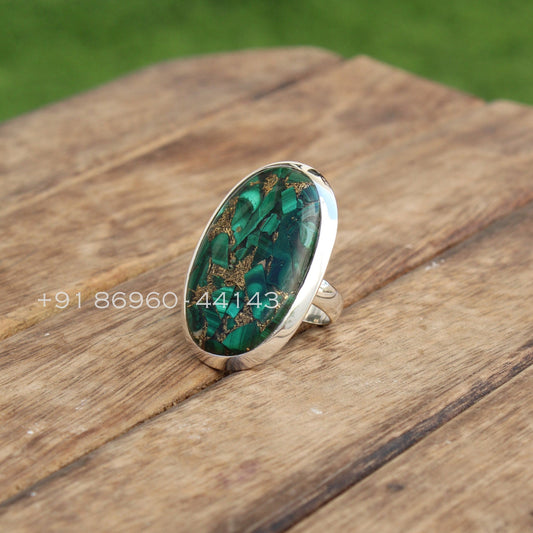 Copper Malachite Statement Ring