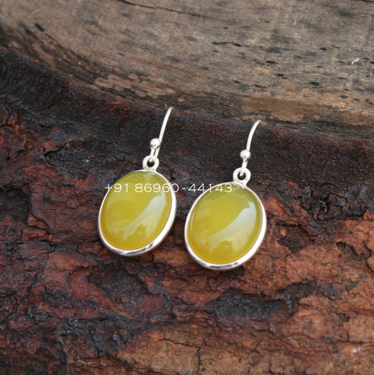 Yellow Onyx Oval Earrings