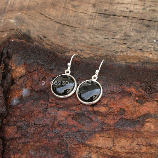 Black Onyx Round Earrings