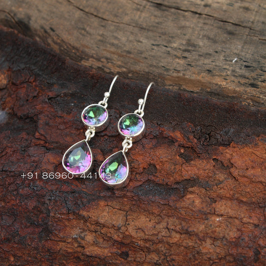 Mystic Topaz Long Drop Earrings