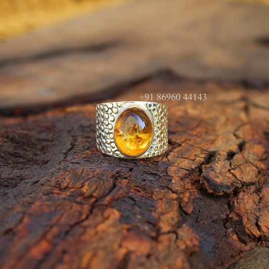 Citrine Boho Silver Band Ring