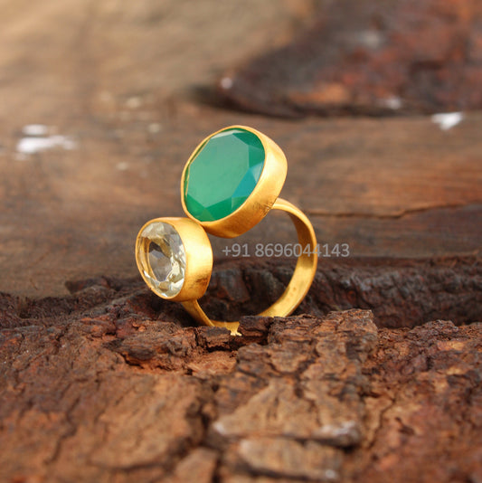 Green Onyx , White Topaz Ring